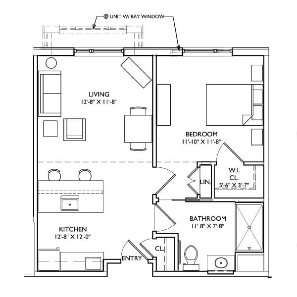Architectural floor plan of a resident unit
