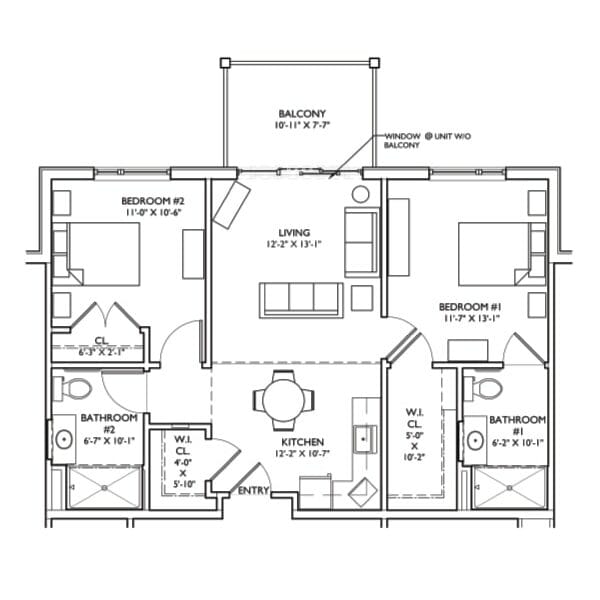 Architectural floor plan of a resident unit