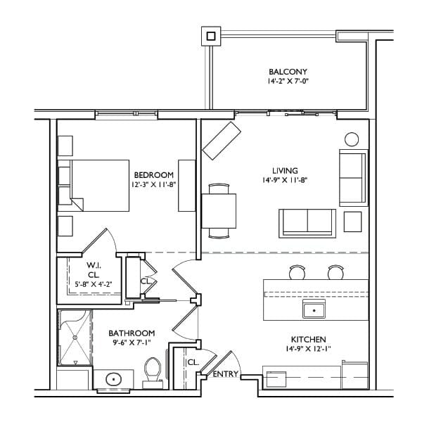 Architectural floor plan of a resident unit