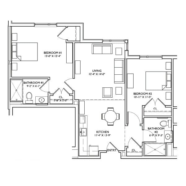 Architectural floor plan of a resident unit