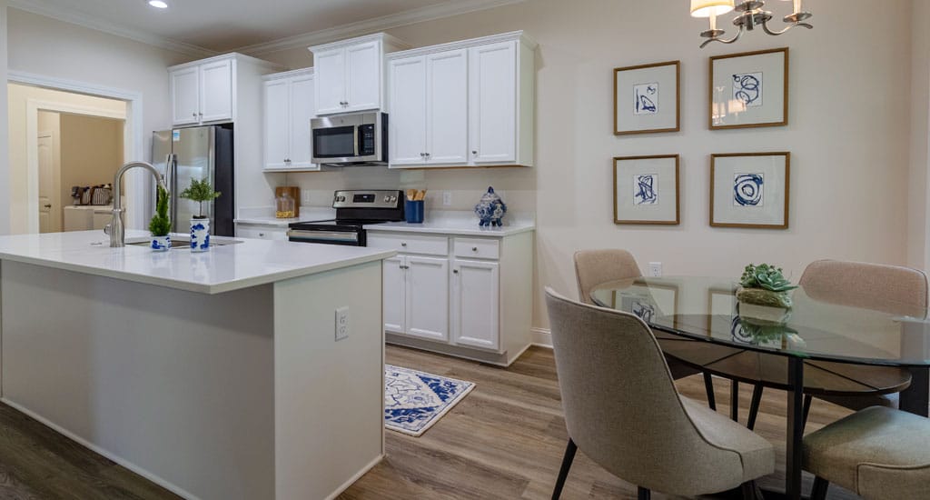Bright, modern kitchen area in a senior living facility