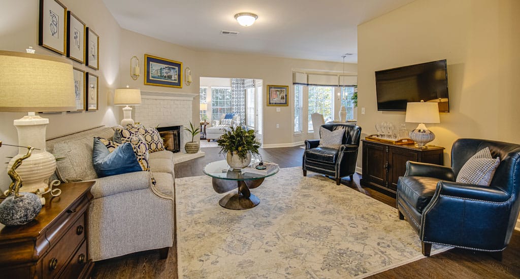 Bright living room in a senior care facility