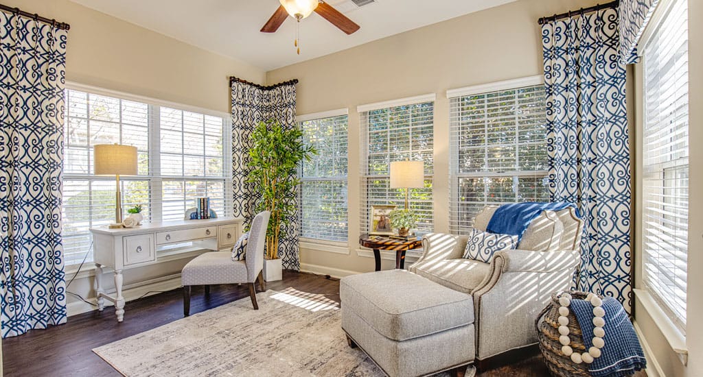 Cozy common area with seating and natural light