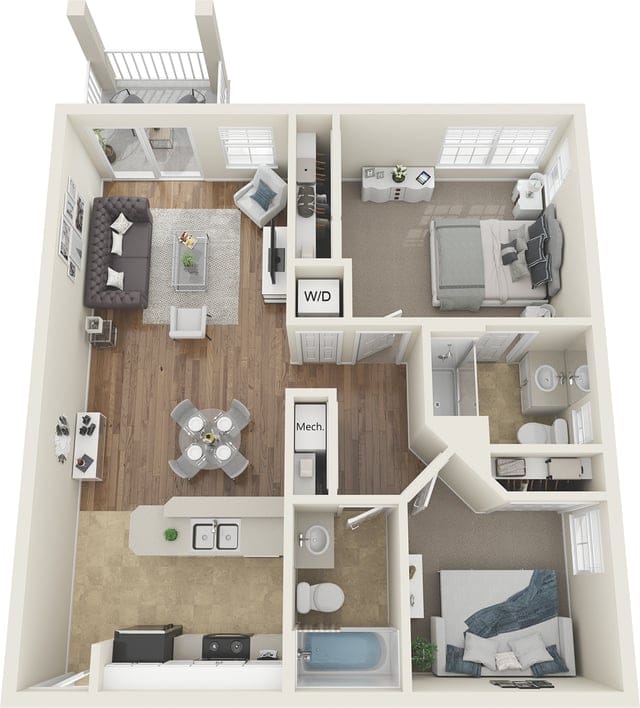 Architectural floor plan of a senior living unit