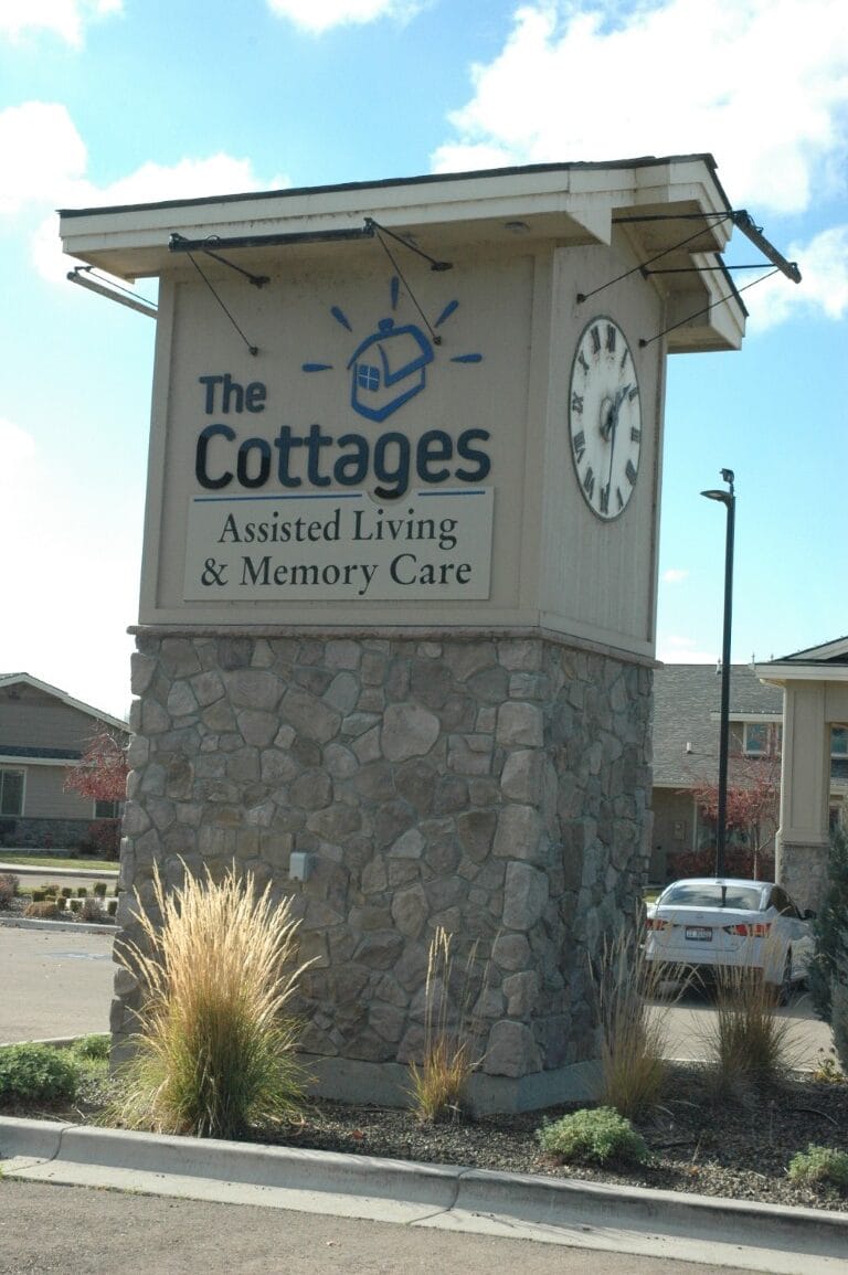 Signage for The Cottages at Lochsa Falls assisted living facility