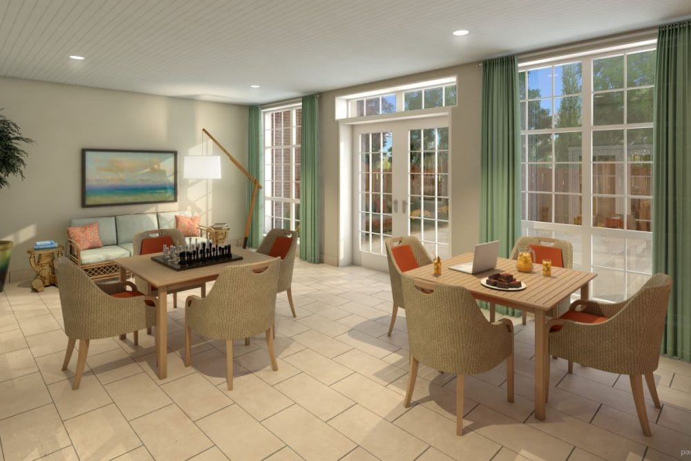 Common area with seating and games available