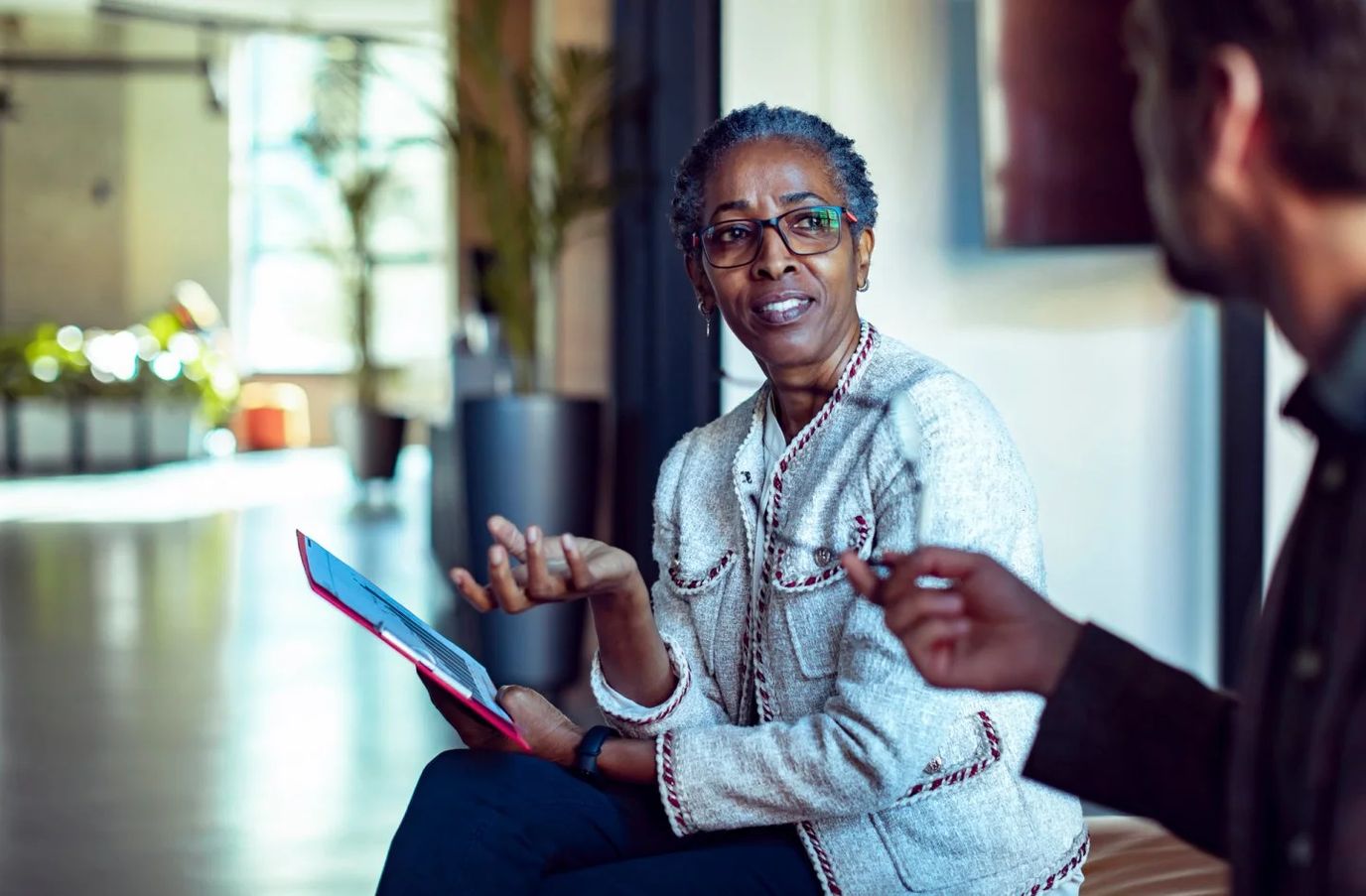 A conversation between a resident and a staff member in the facility