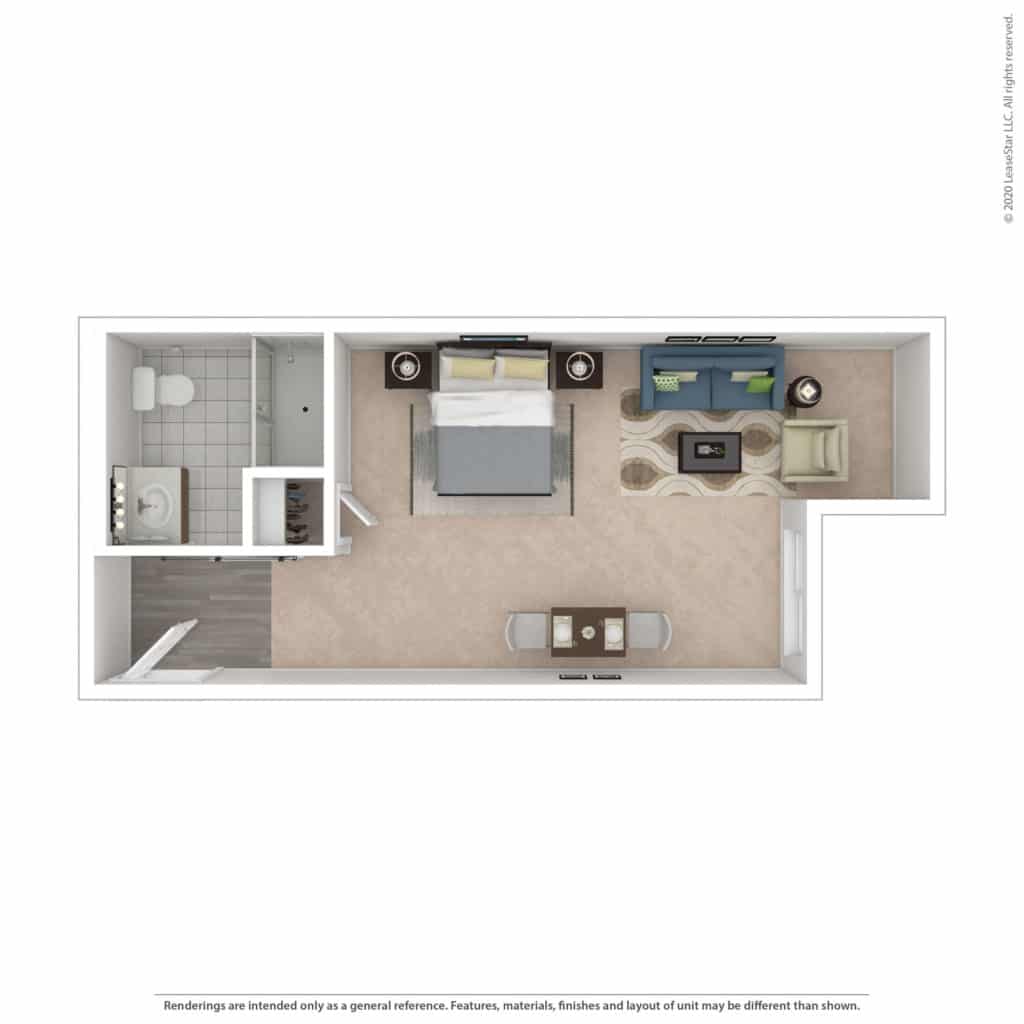 Architectural floor plan of a resident unit
