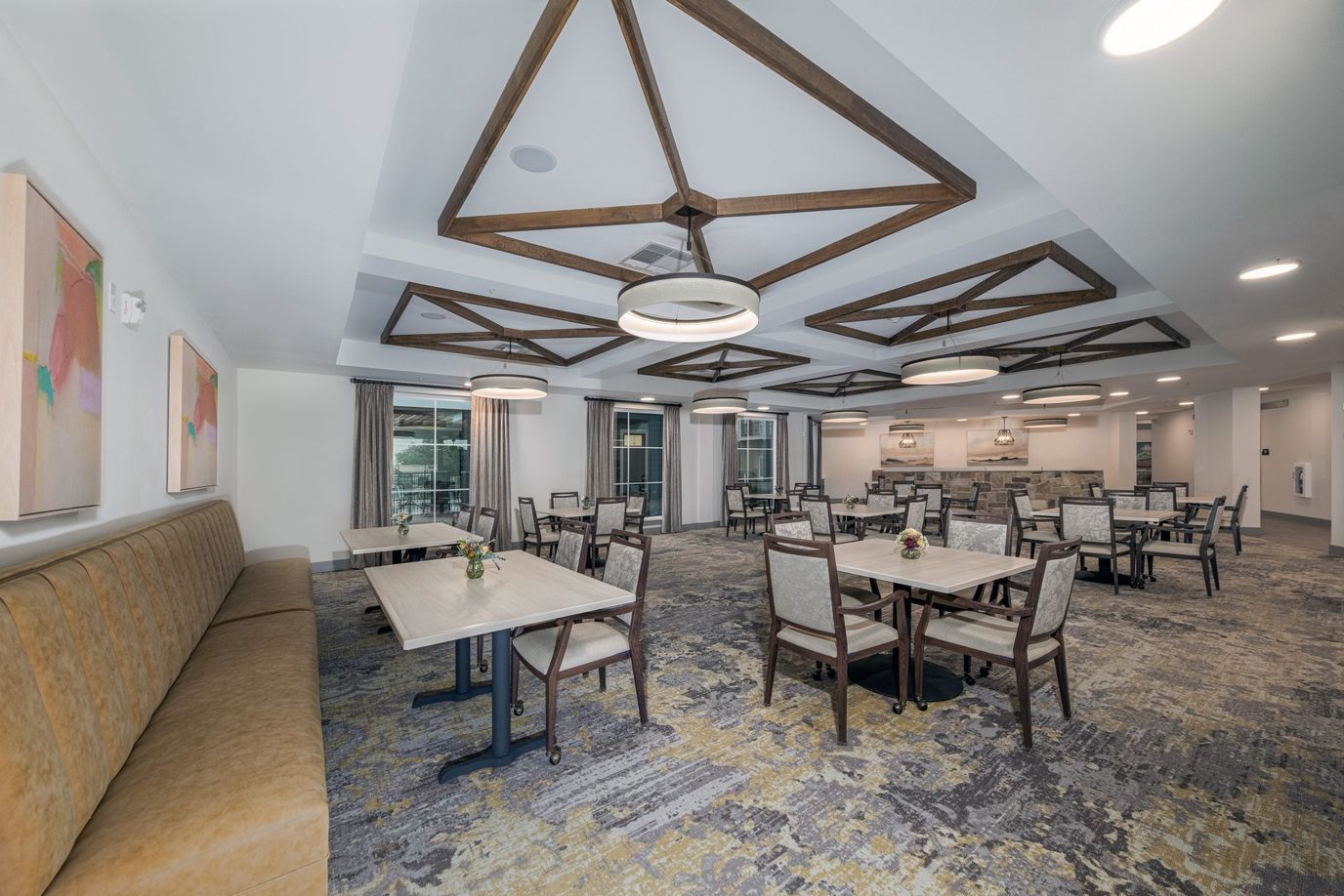 Interior dining area with tables and seating.