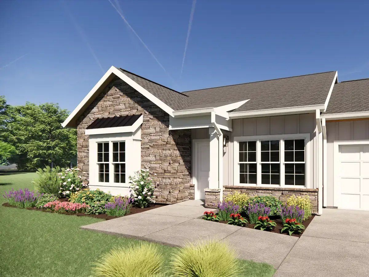 Exterior view of a residential building with garden