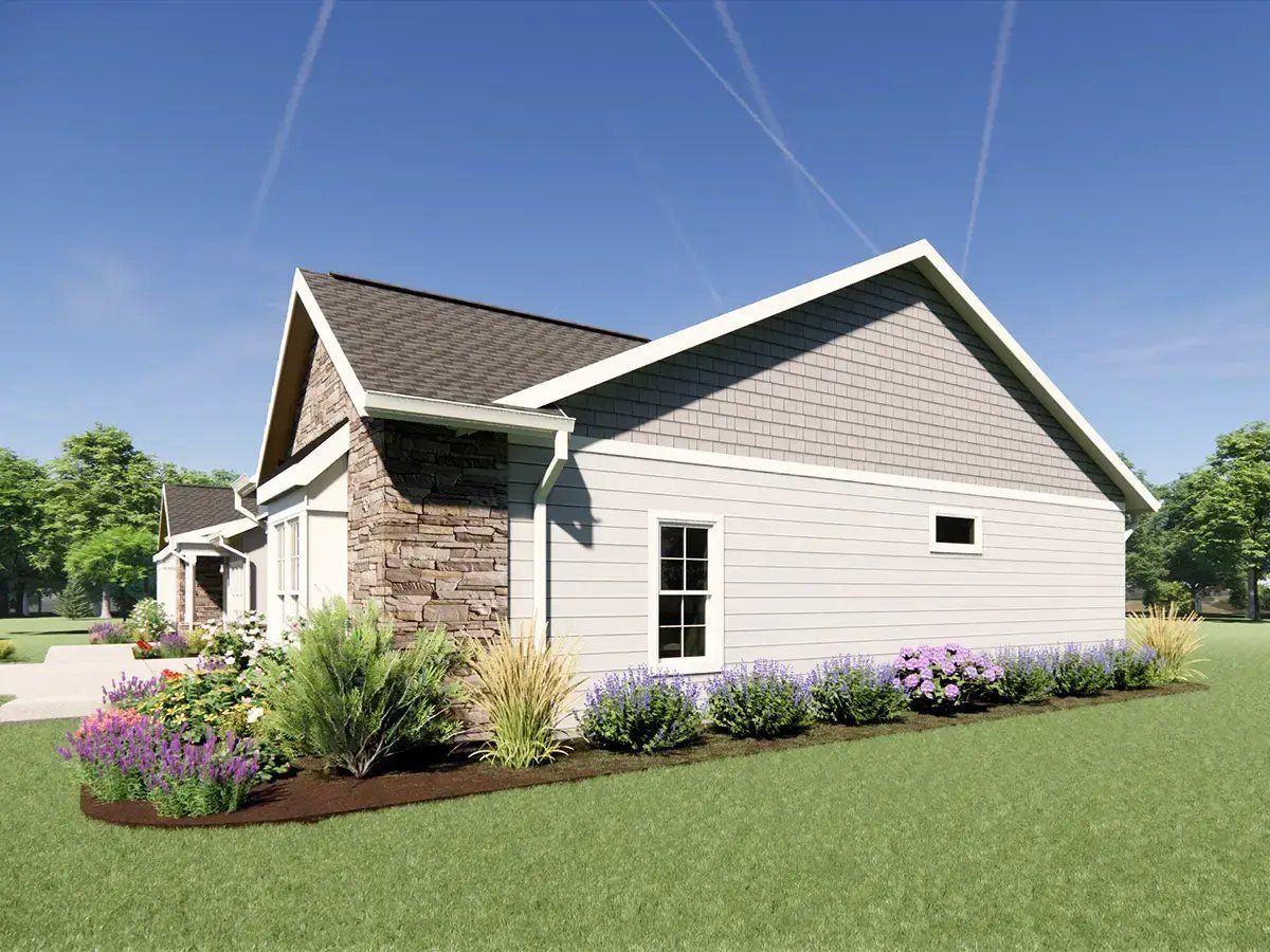 Exterior view of a senior living facility with landscaping