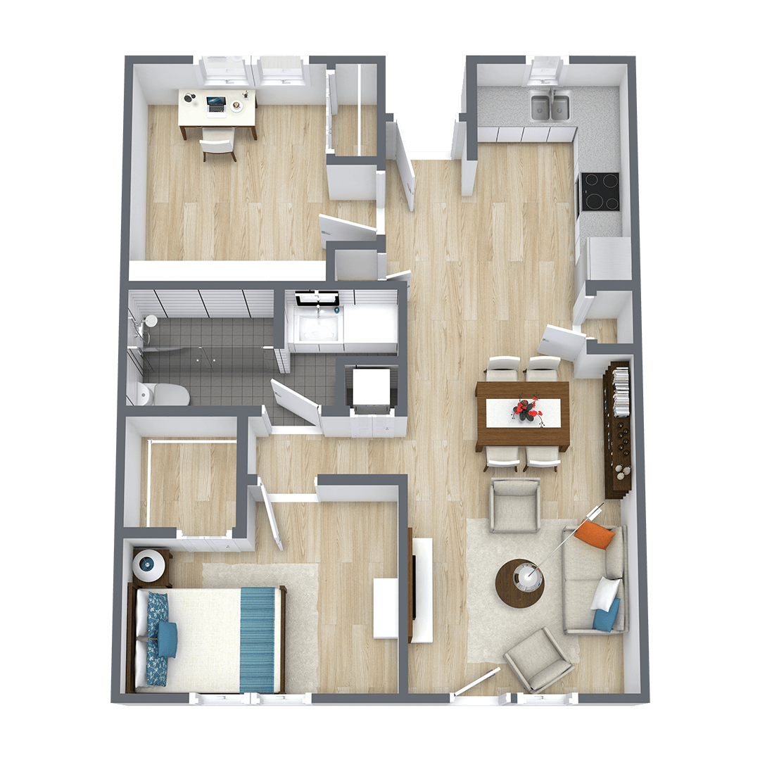 Architectural floor plan of a two-bedroom unit