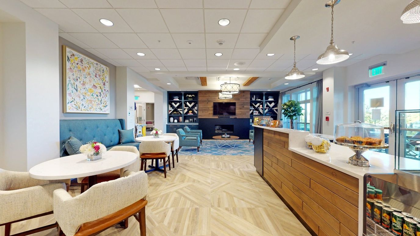 Bright interior of a common area with seating