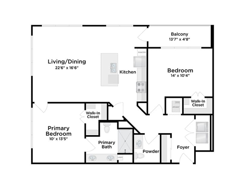Architectural floor plan of a residential unit layout