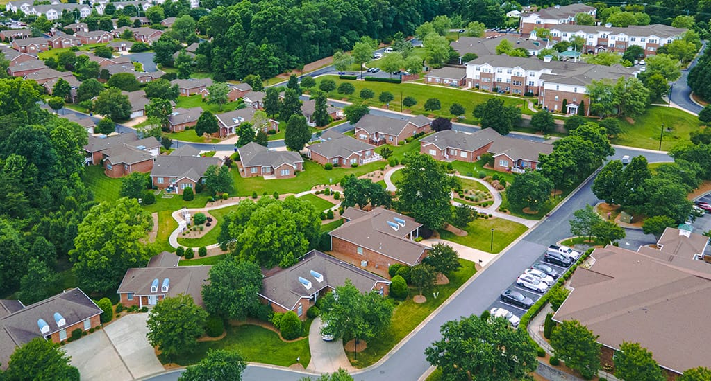 Aerial view of Homestead Hills senior living community