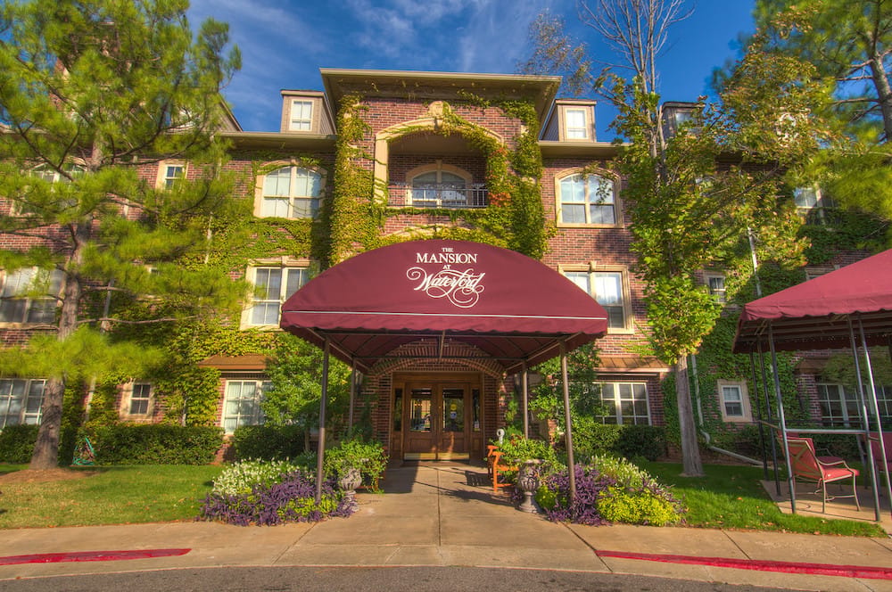 Exterior view of a senior living facility entrance