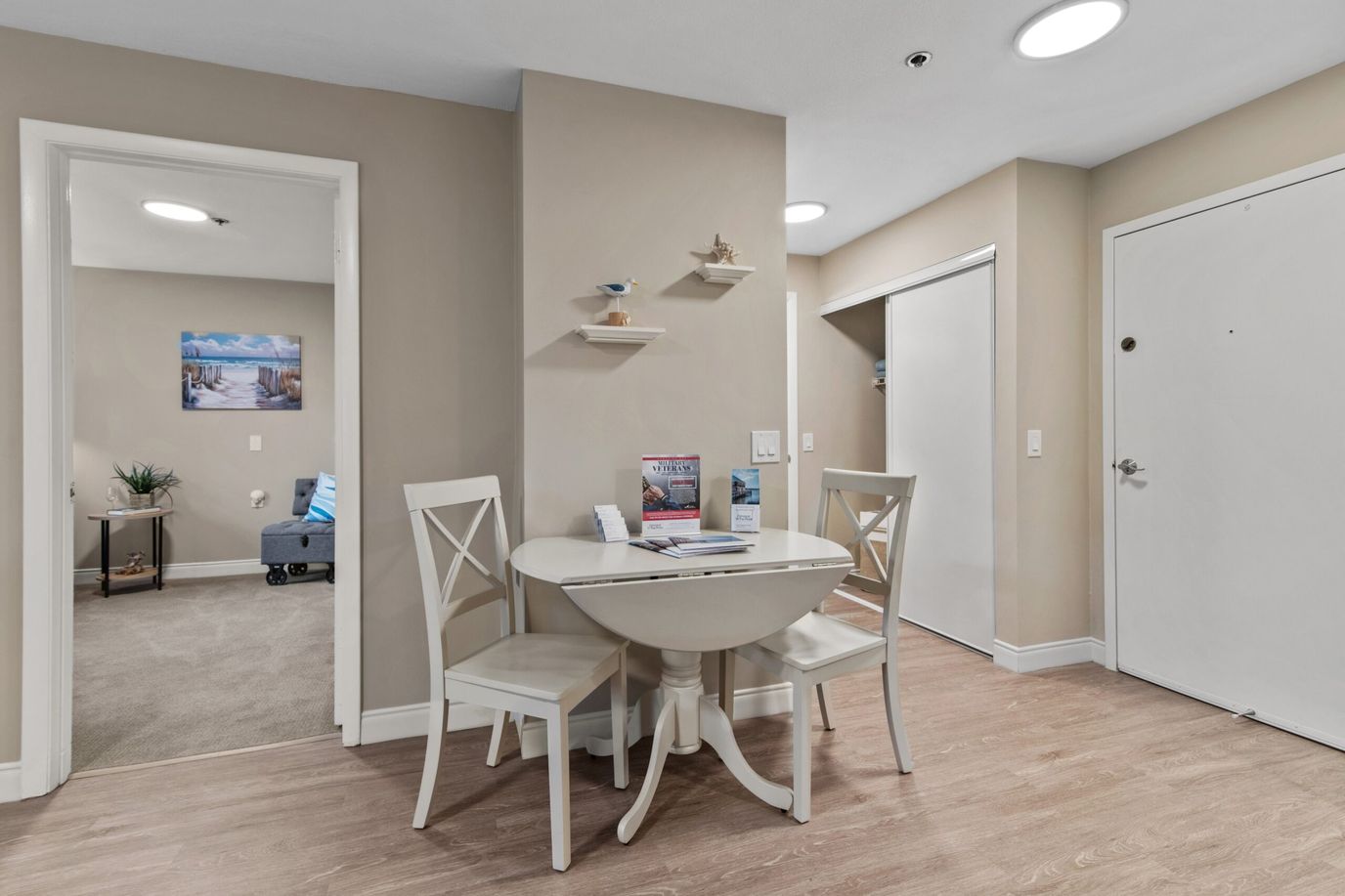 Cozy interior of a resident unit with a dining table