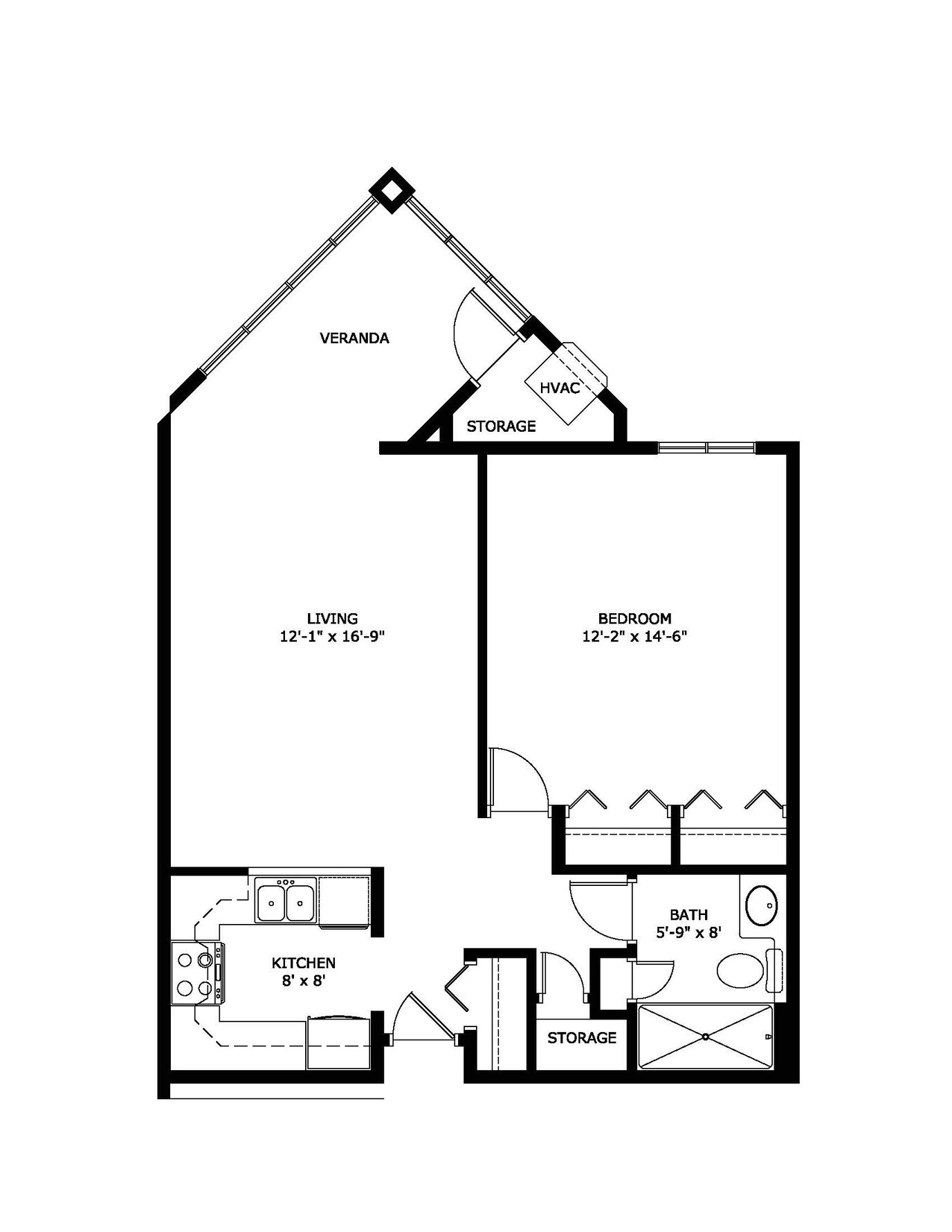 Architectural floor plan for a living unit