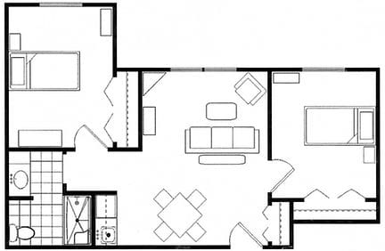 Architectural floor plan of a resident unit