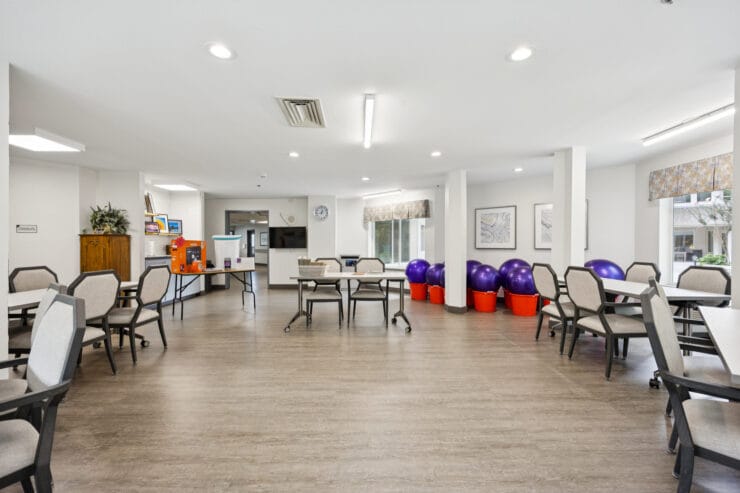 Common area with seating and activity equipment