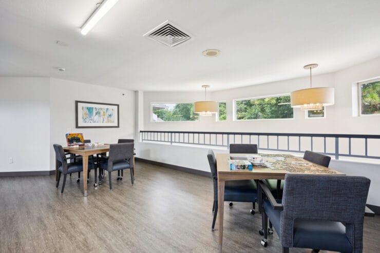 Common area with tables and chairs