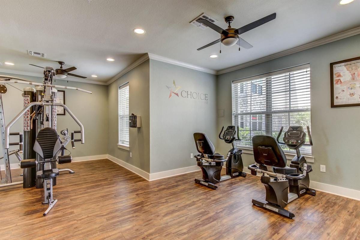 Interior view of a fitness area with equipment