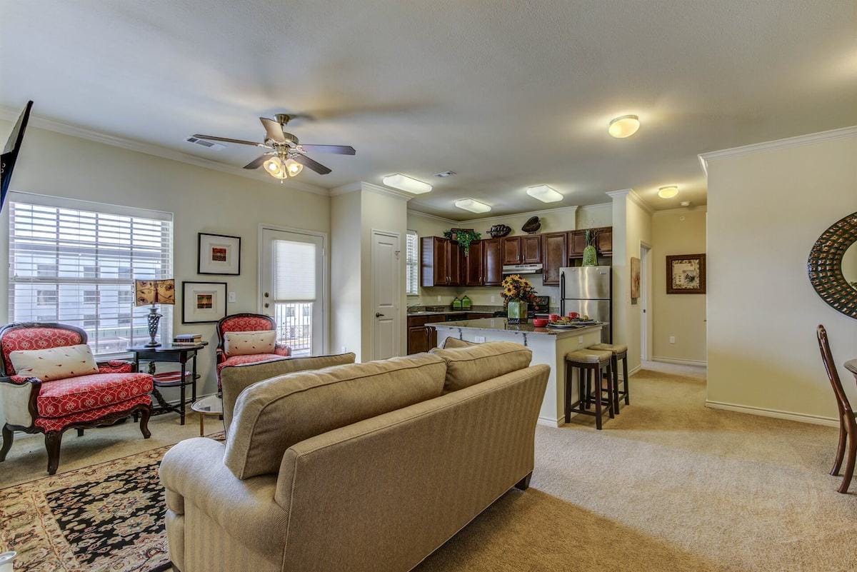 Cozy living area in a senior living apartment