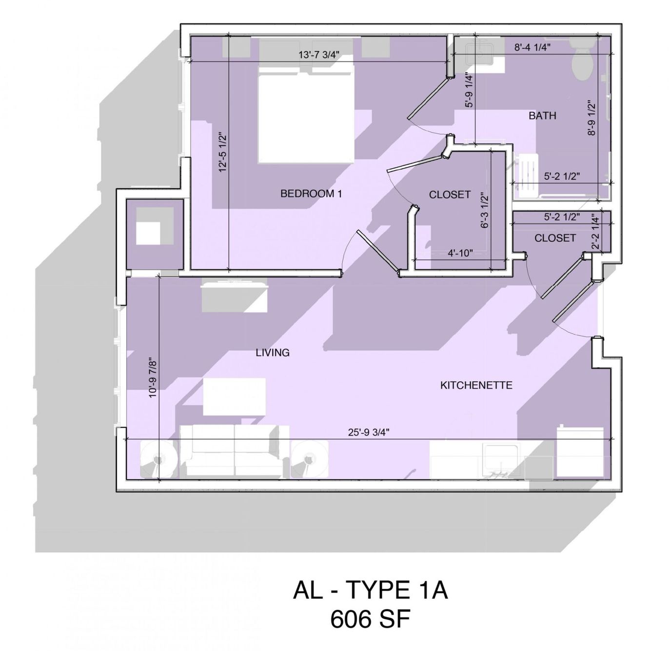 Architectural floor plan of a resident unit