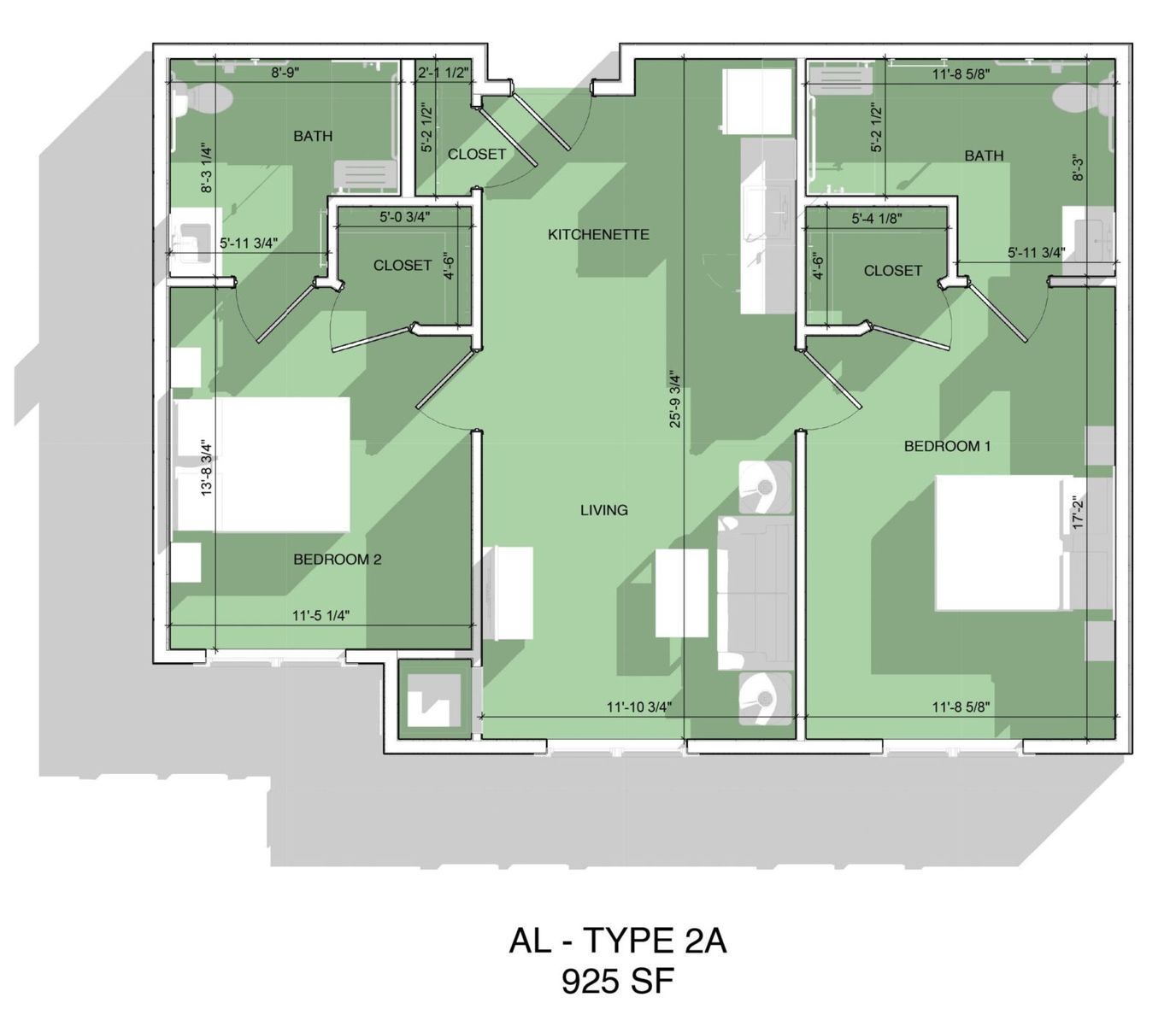 Architectural floor plan of a senior living unit