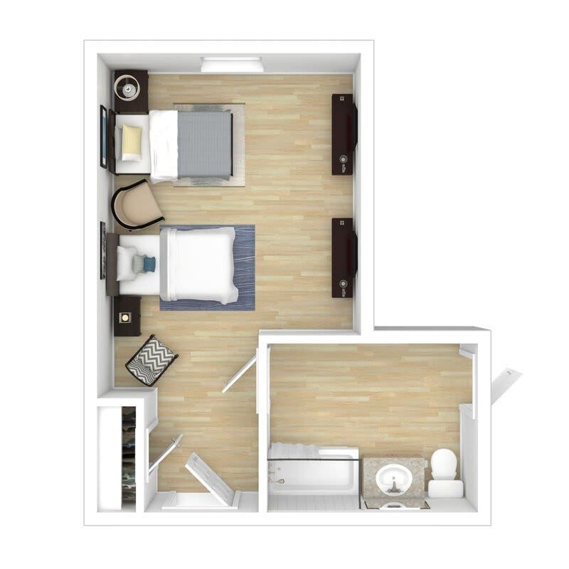 Interior layout of a shared resident room