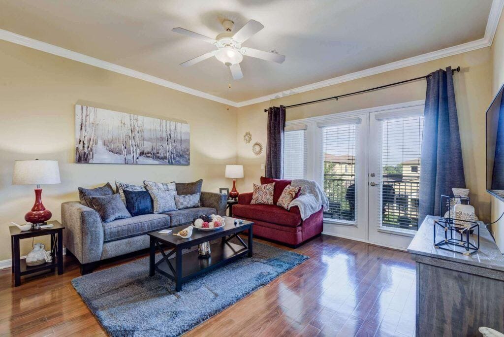 Stylish common area with cozy furnishings and natural light