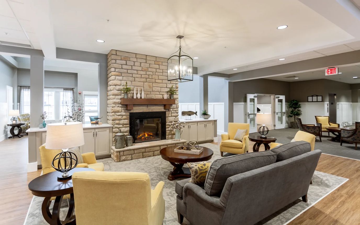 Cozy living room with fireplace and seating area