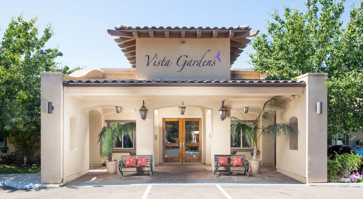 Exterior view of Vista Gardens Memory Care entrance