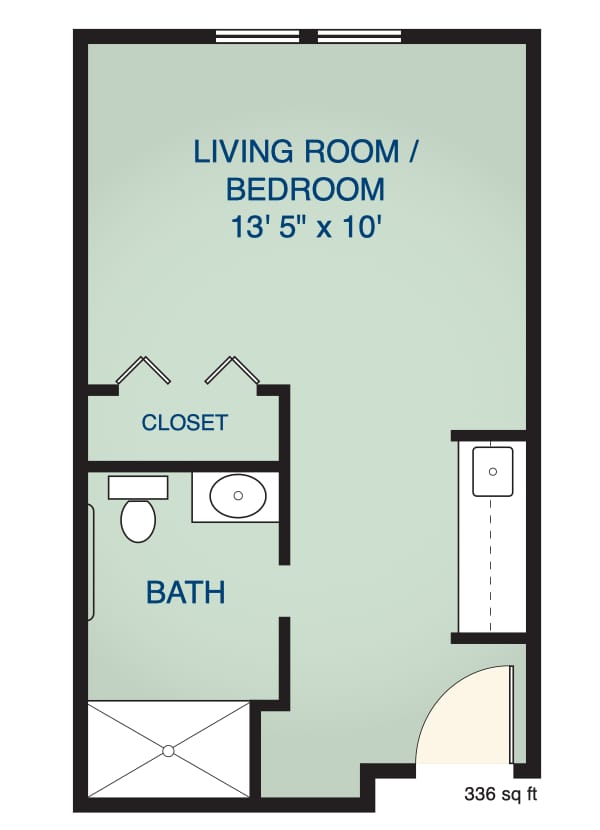 Floor plan layout of a living room/bedroom