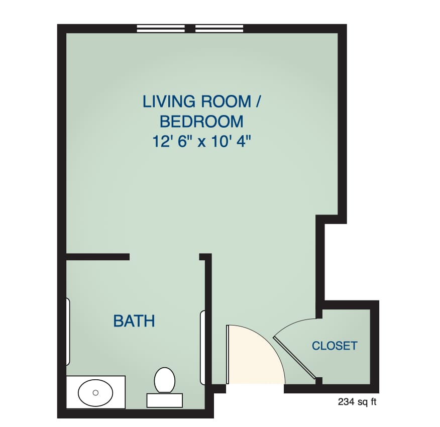 Floor plan of a living room/bedroom layout