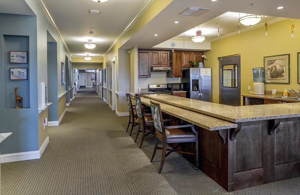 Common area with a kitchen and seating at Oak Cottage of Santa Barbara