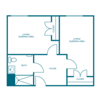 Architectural floor plan of a resident unit