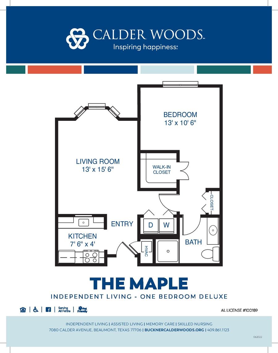 Floor plan for the Maple one-bedroom deluxe unit