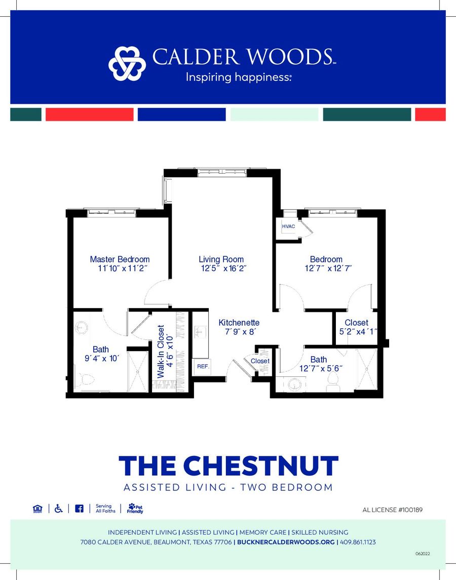 Architectural floor plan of a two-bedroom unit
