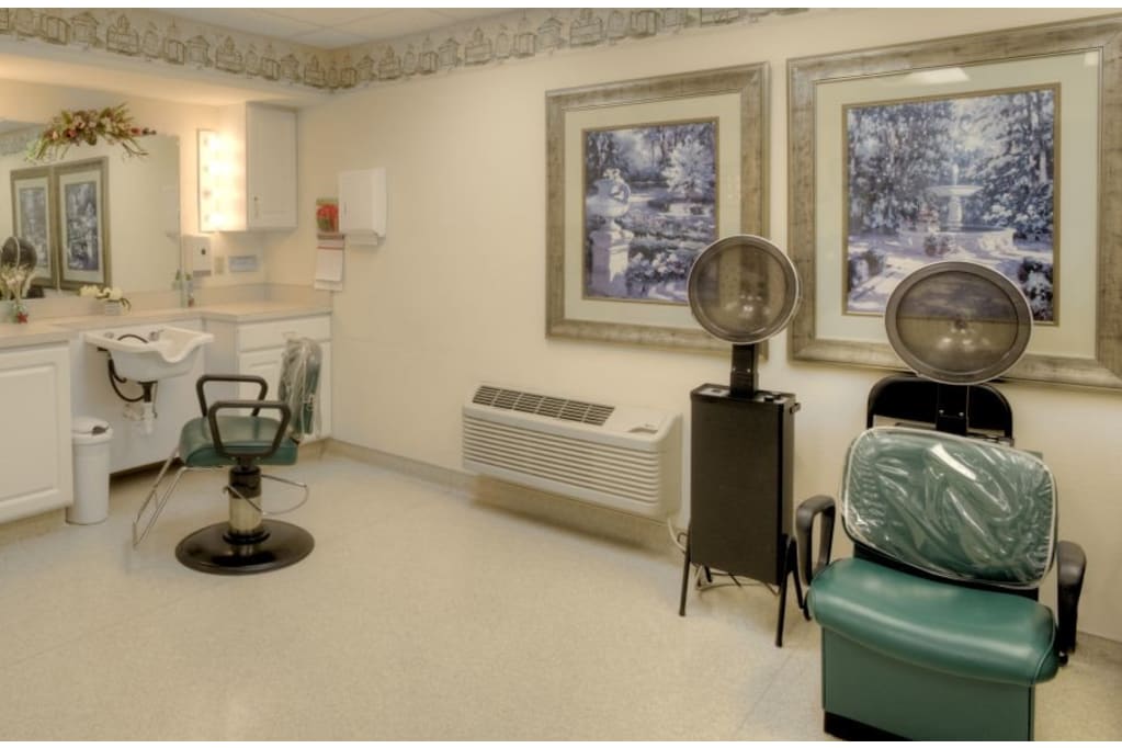 Hair salon with styling chairs and mirrors