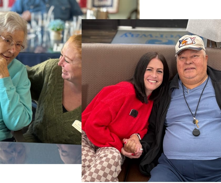 Residents and staff sharing a joyful moment together