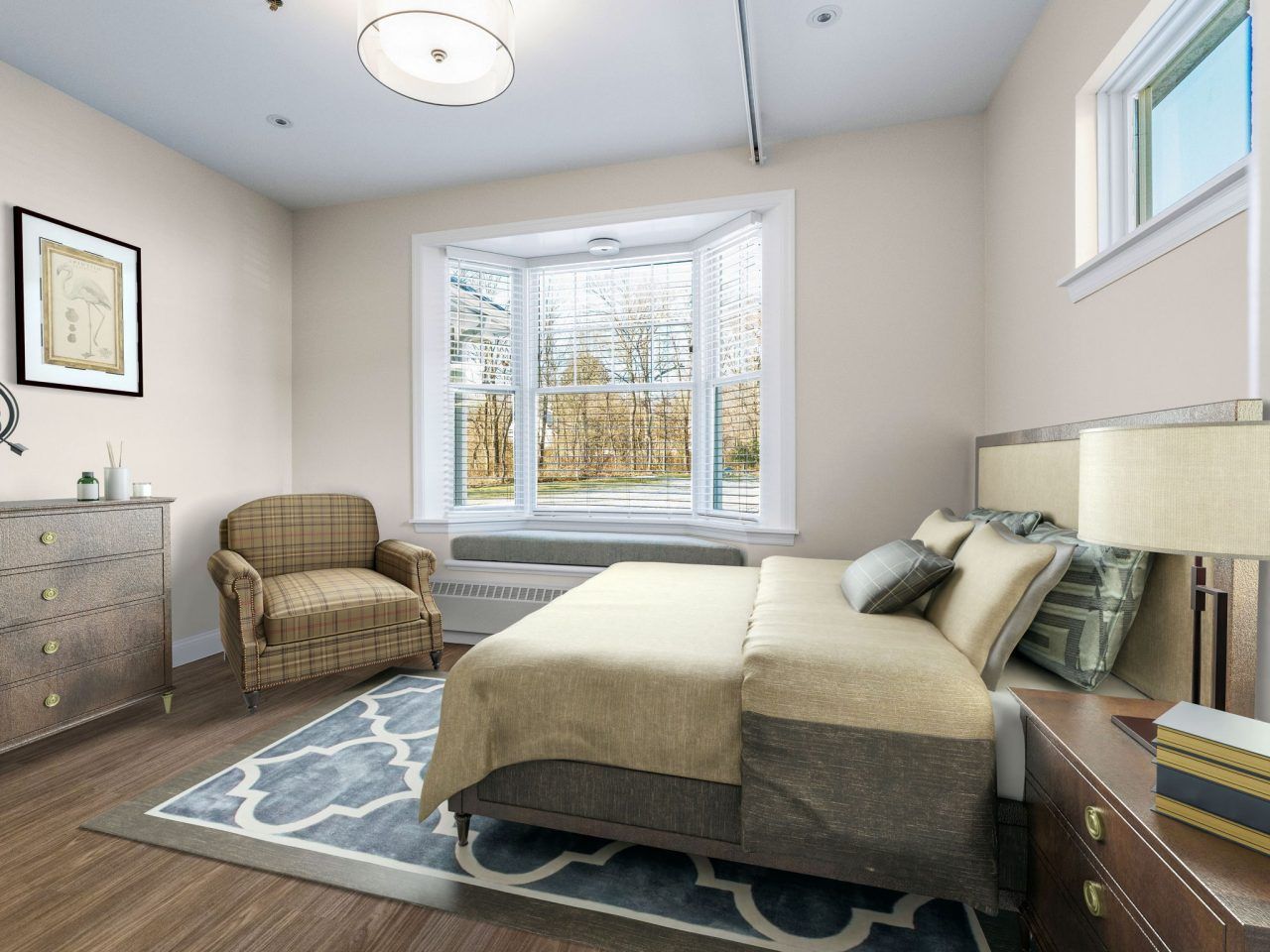 A well-furnished private resident room with natural light