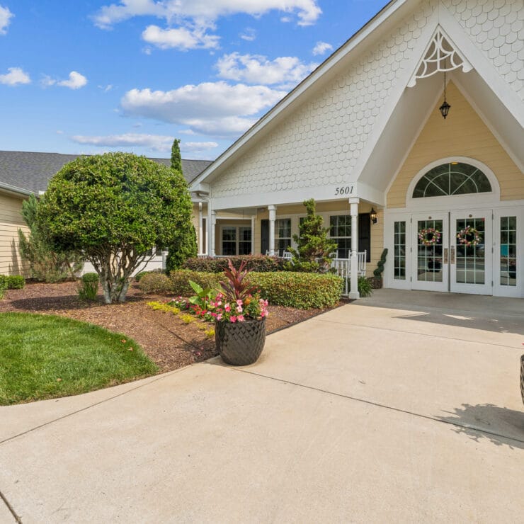 Exterior view of assisted living facility entrance