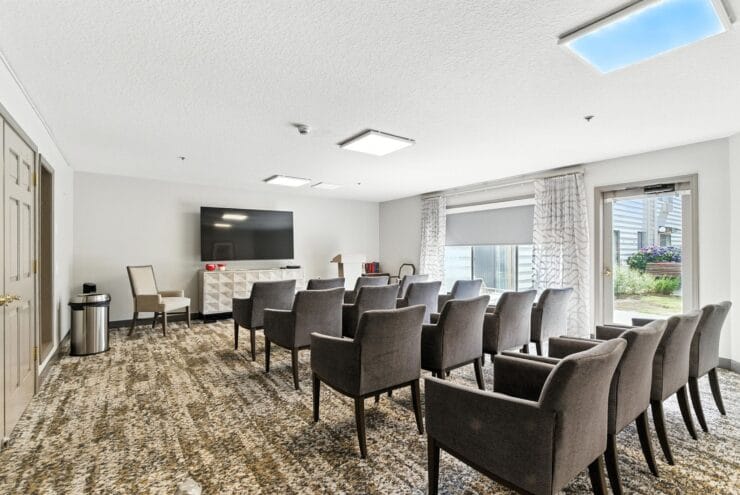 Interior view of a common area with seating