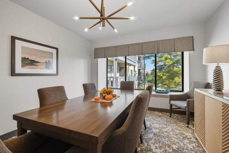 Dining area with modern decor and natural light