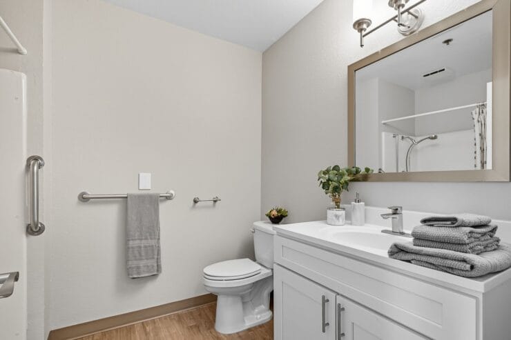 Well-lit bathroom with modern fixtures