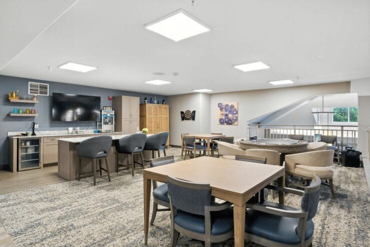 Interior common area with seating and decor.