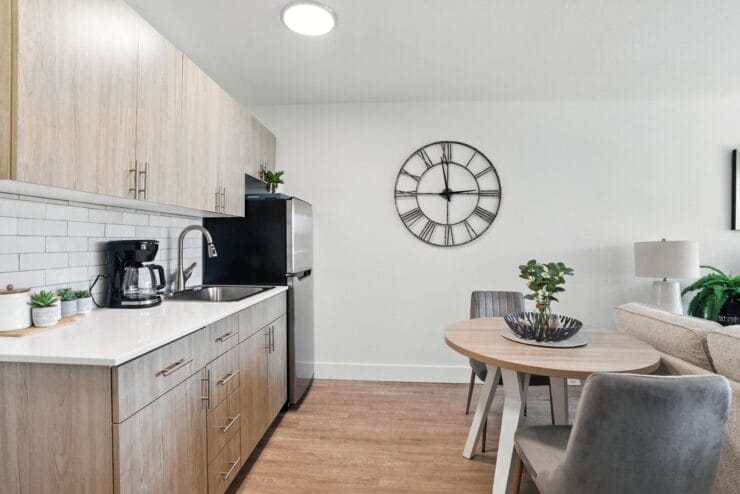 Modern kitchen and dining area in a residence