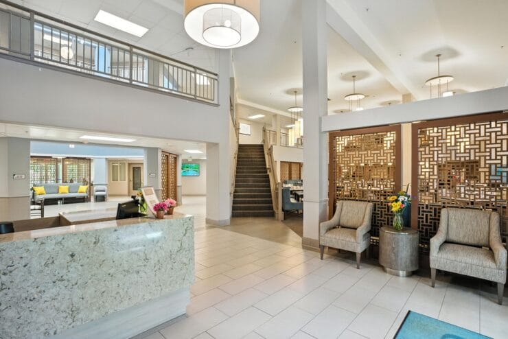 Welcoming reception area with seating and decor.