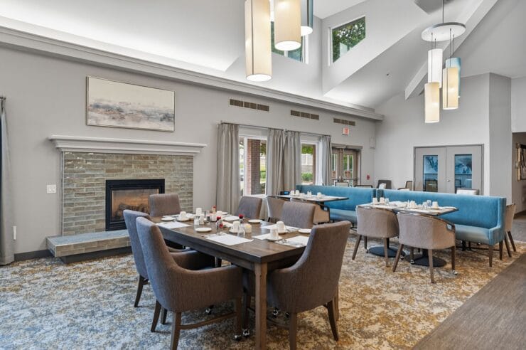 Dining area with tables set for a meal